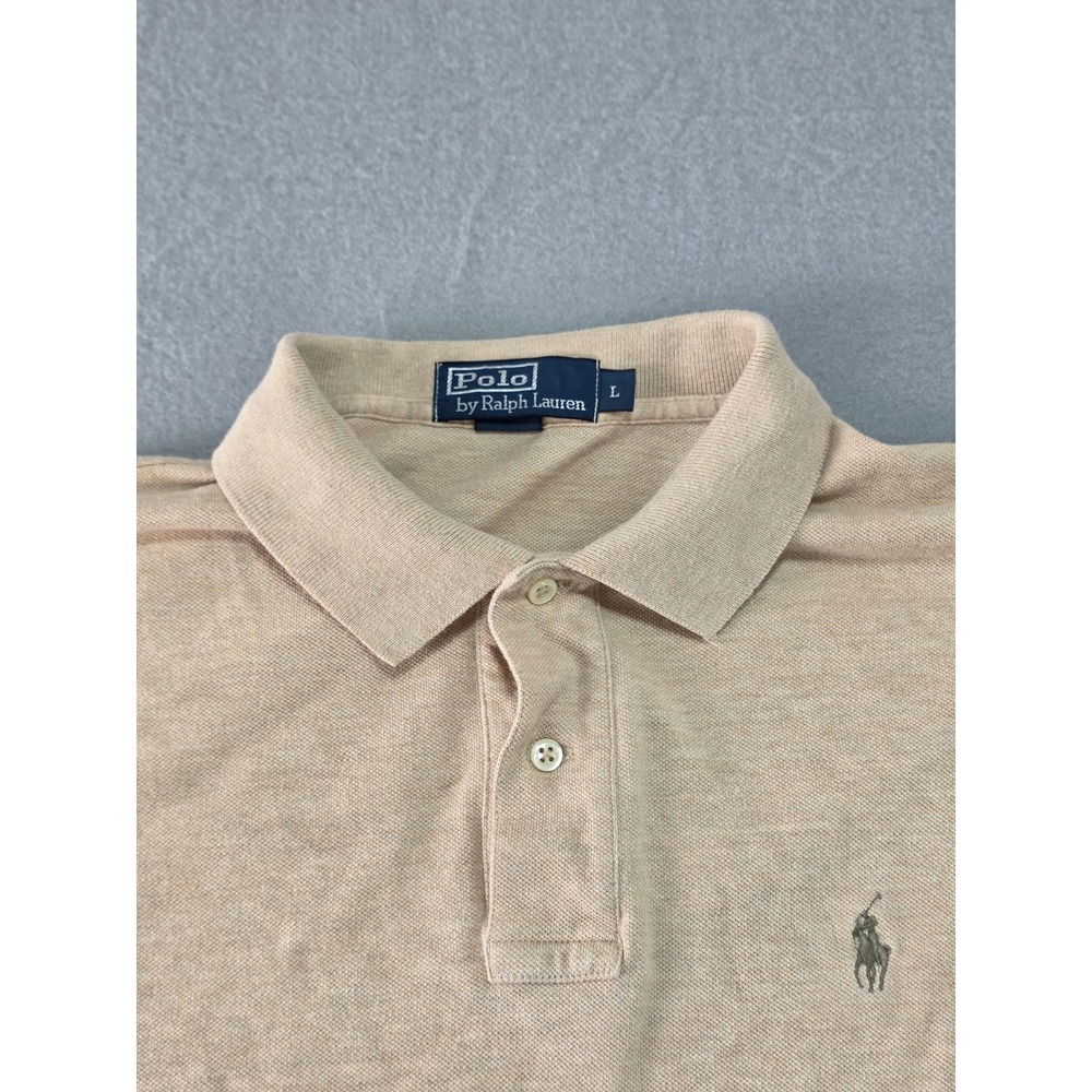 Polo Ralph Lauren Mens Large Tan Heather Cotton Pique Short Sleeve Polo Shirt - Picture 3 of 6